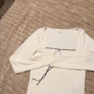 Hollister Cream Long Sleeve Top with Black Lace